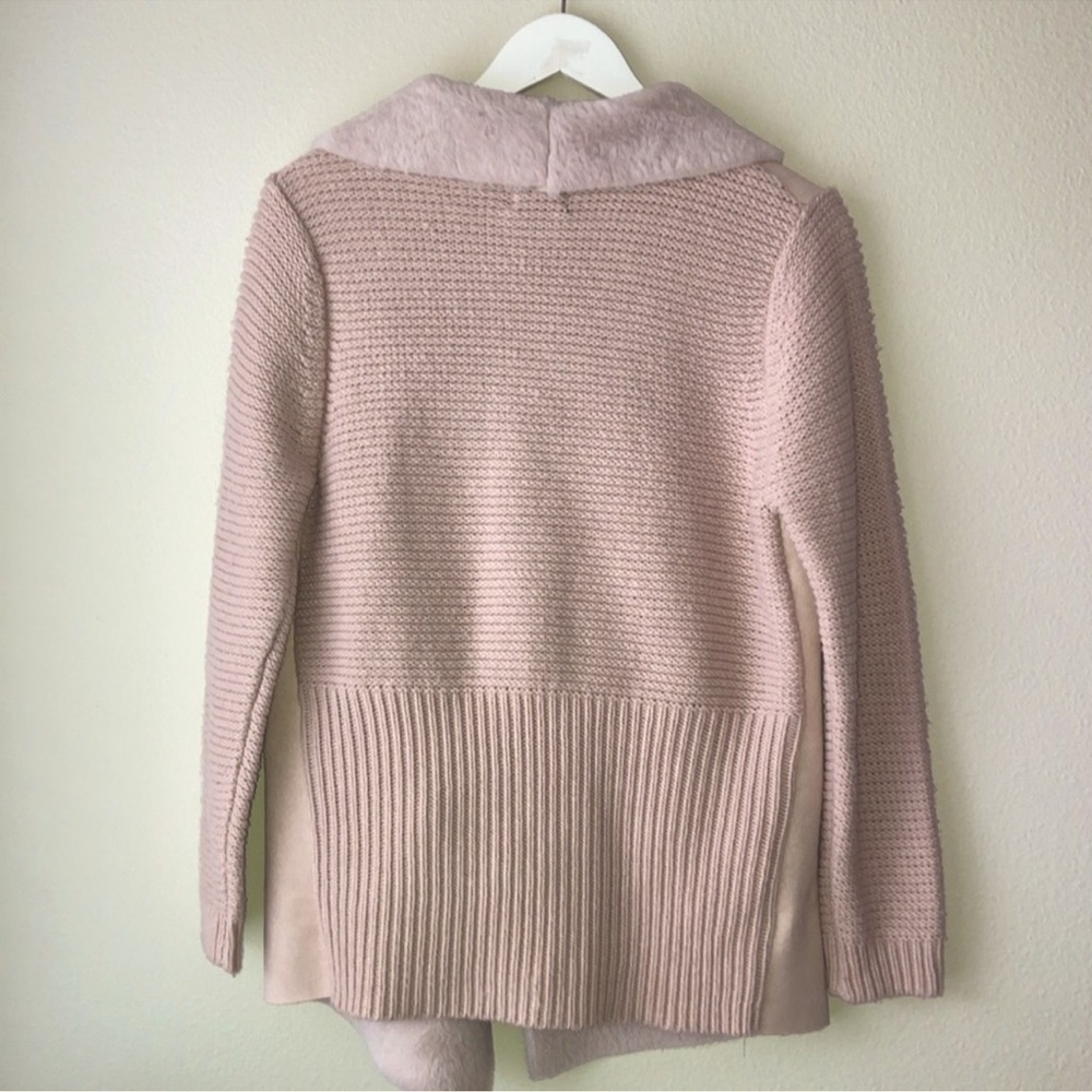 SHERPA LINED Pink Vegan Suede Cascade Collar Knitted Combination Jacket - Picture 3 of 6